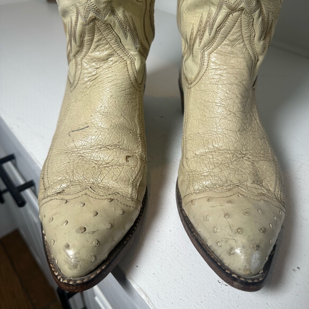 **SOLD**Vintage Larry Mahan Cream Ostrich Leather Men’s 9 Women’s 10–10.5 - Picture 3 of 10